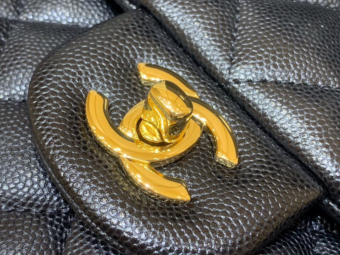 Chanel CF25 Classic flap bag A01112黑色小球纹金扣