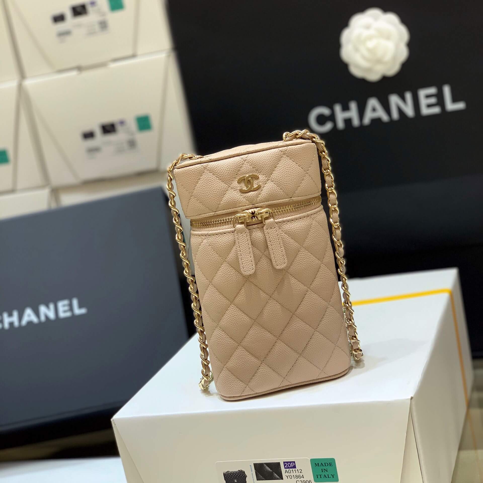 Chanel香奈儿 纯原厂牛皮链条手机包 AP2084裸粉色