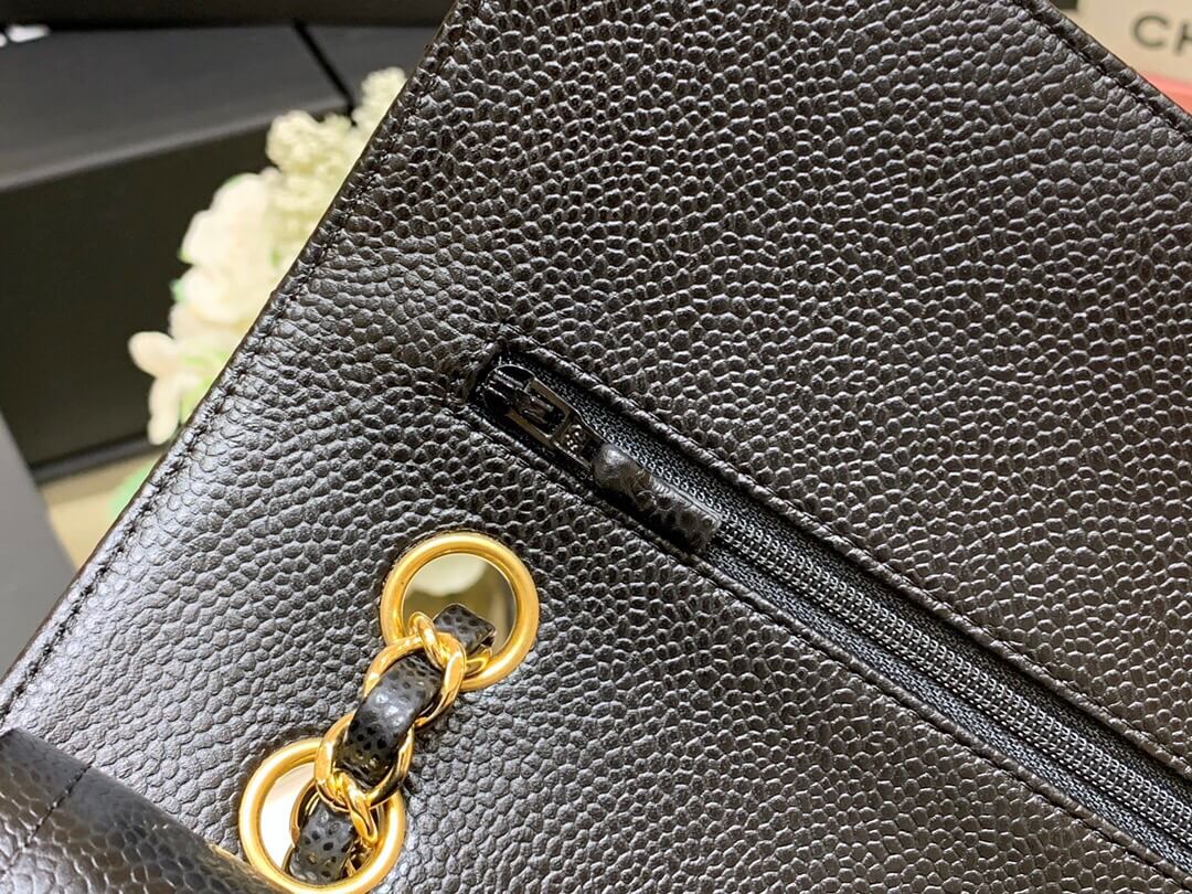 Chanel香奈儿 CF25 Classic flap bag A01112黑色牛皮金扣