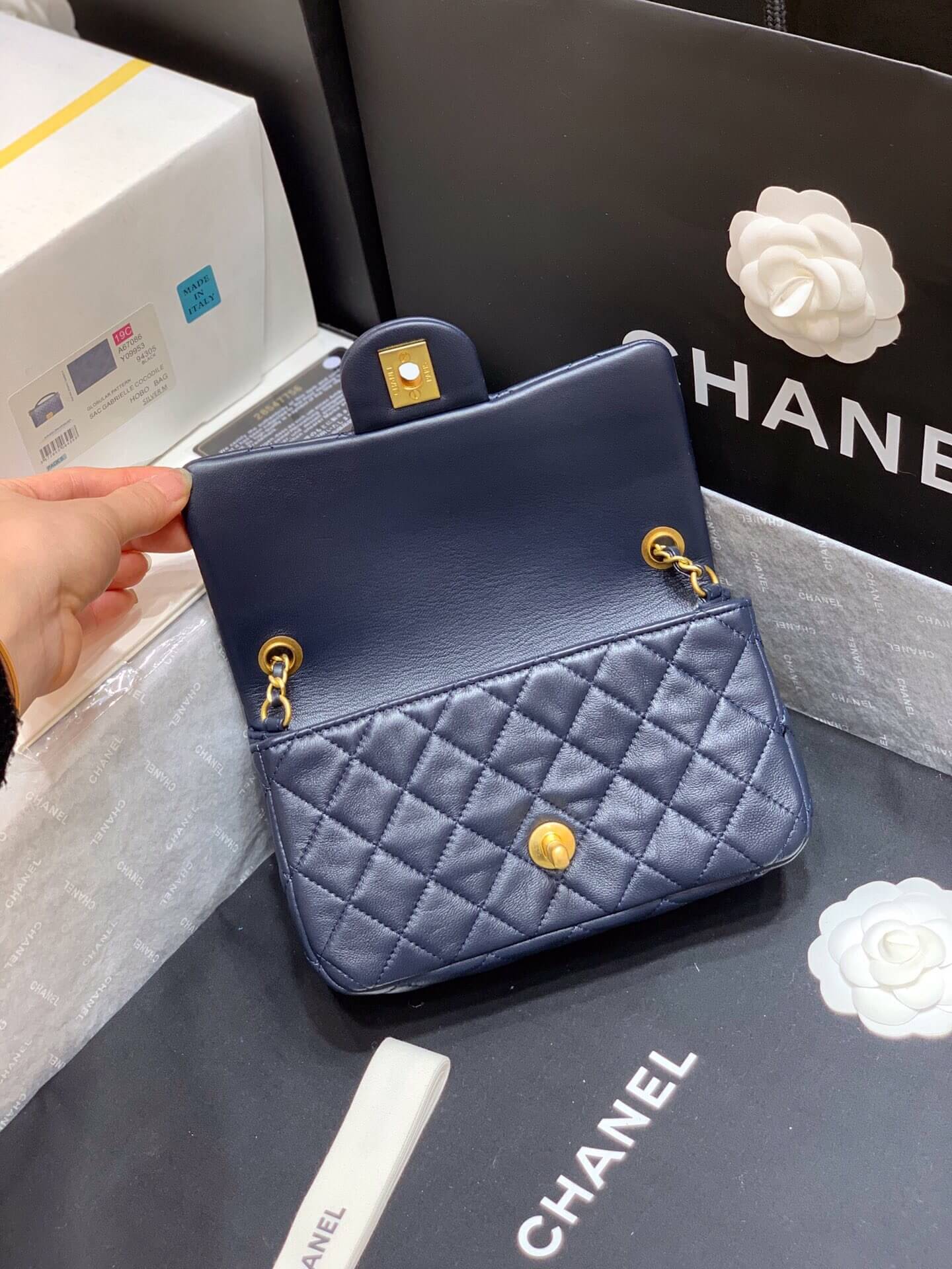 Chanel Flap Bag 新款金属球包金珠CF大Mini AS1787深蓝