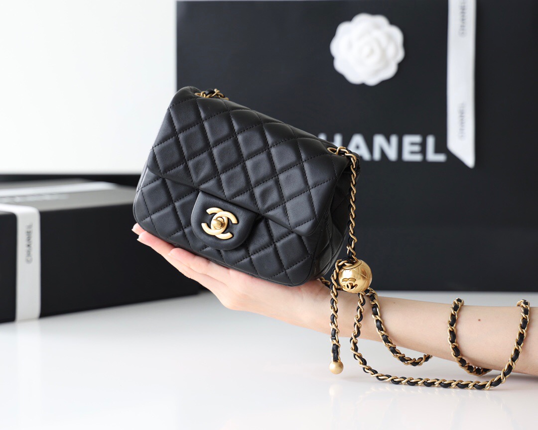 Chanel Flap Bag CF Mini羊皮方胖子金球包 AS1786黑色