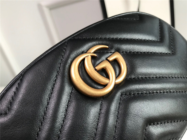Gucci古驰 476434 黑色 GG Marmont系列绗缝皮革腰包