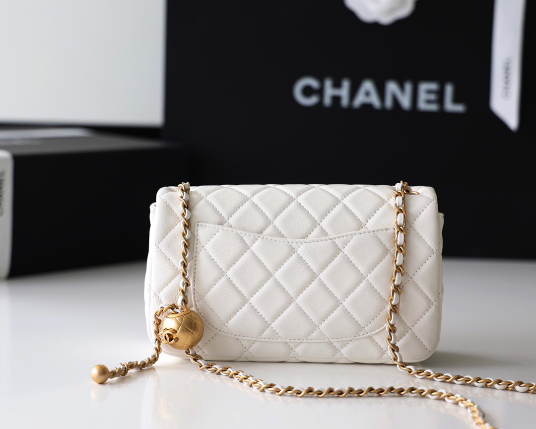 Chanel Flap Bag CF羊皮大Mini金球包 AS1787白色