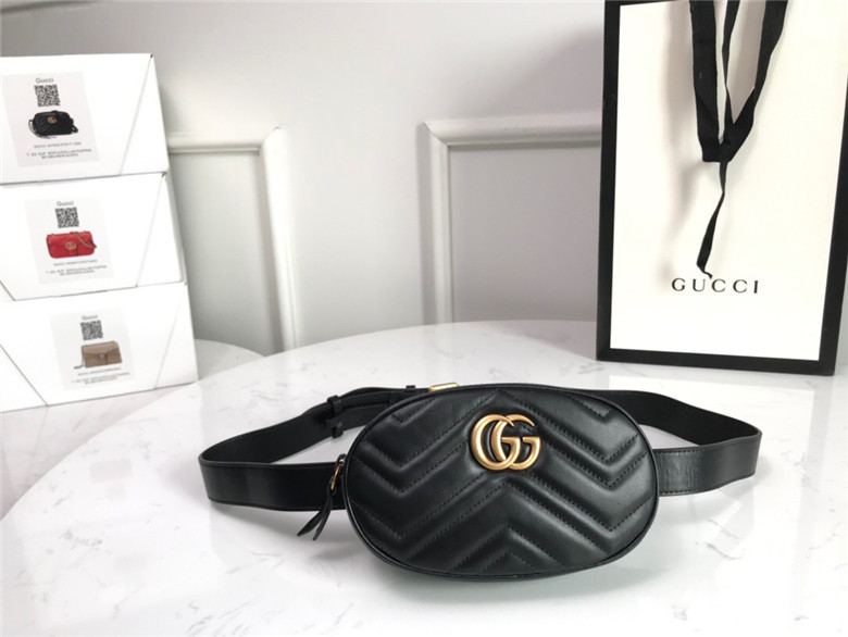 Gucci古驰 476434 黑色 GG Marmont系列绗缝皮革腰包