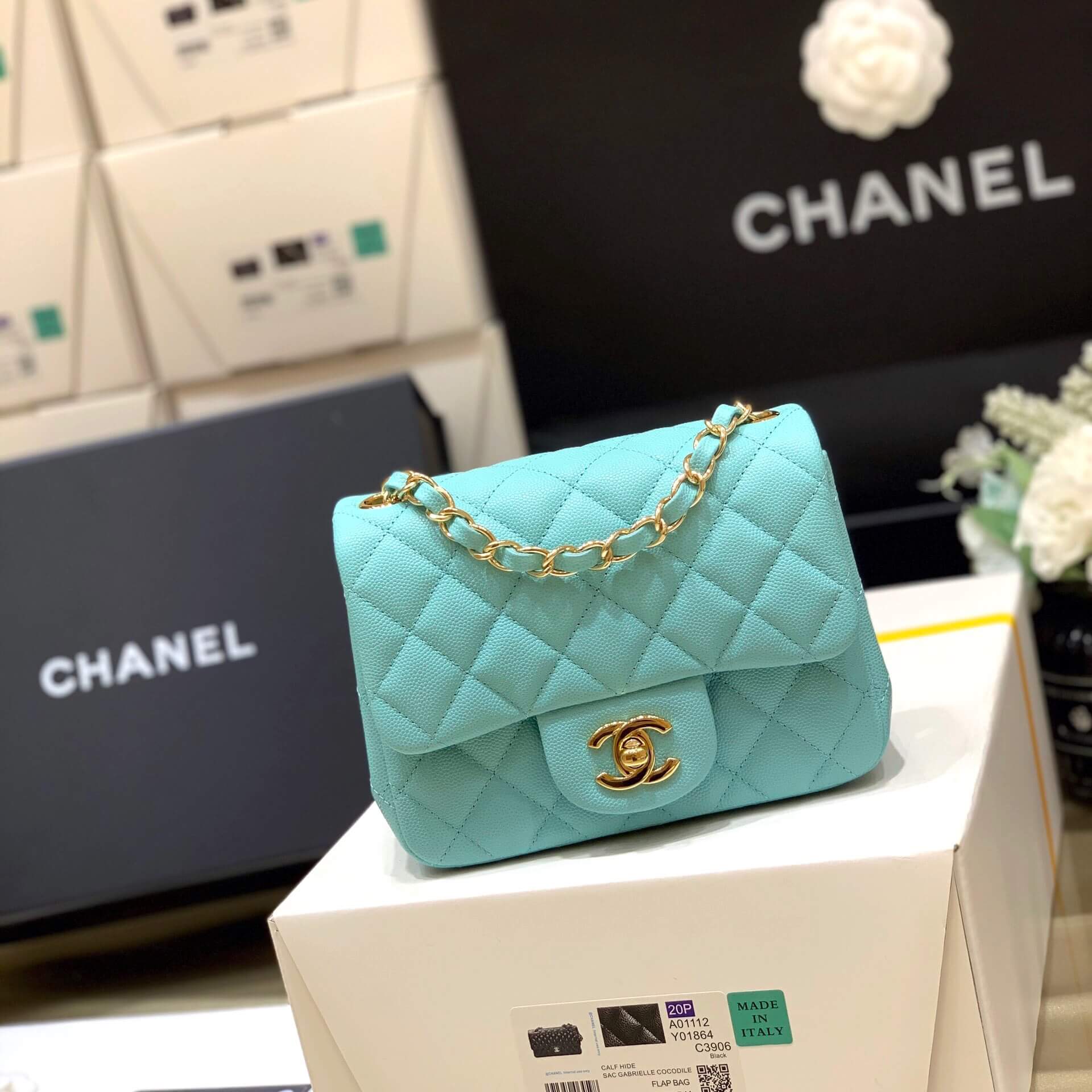 Chanel原厂CF17方胖子Classic flap bag A01115tiffany蓝