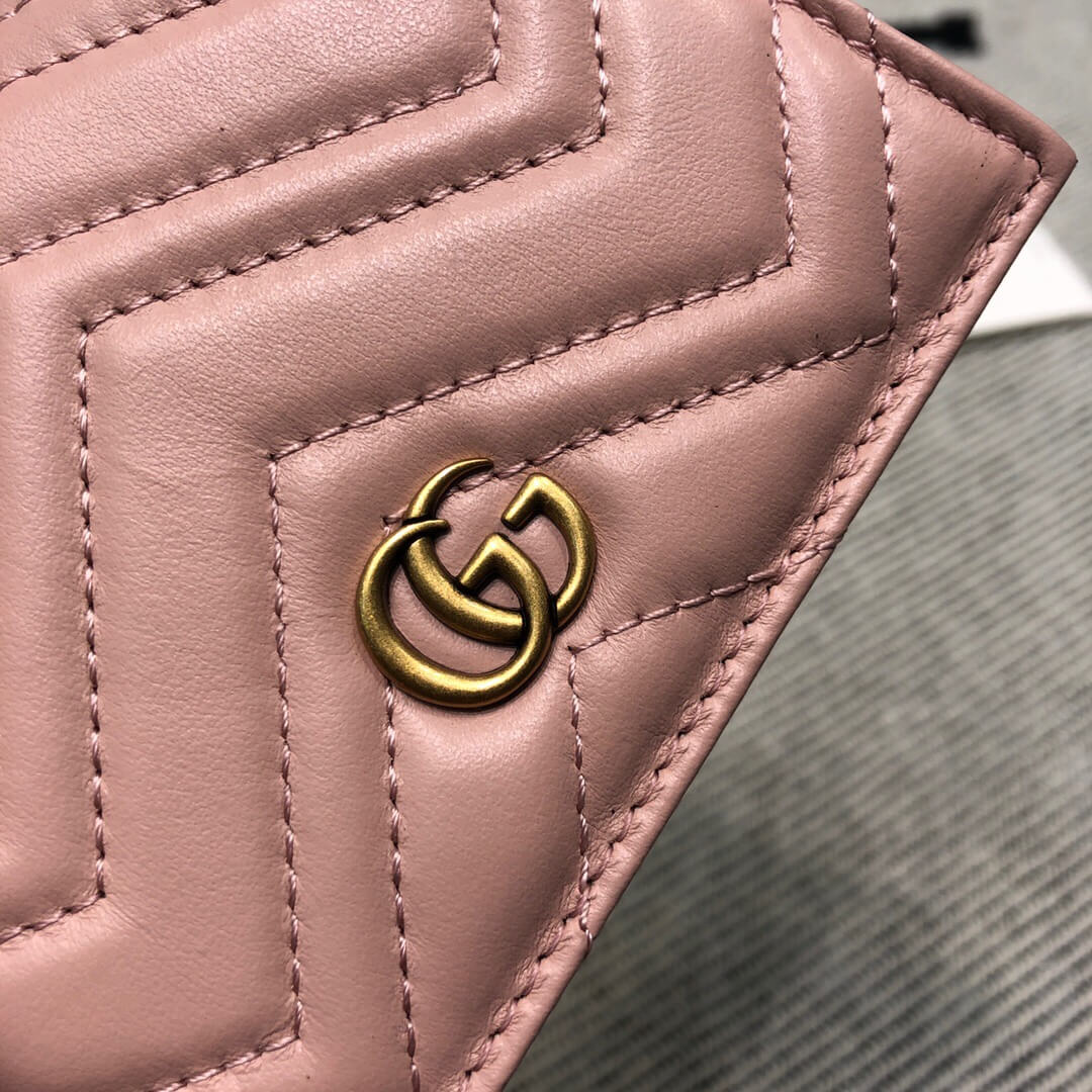 Gucci GG Marmont绗缝V型皮革小卡包钱包 546580/446492粉