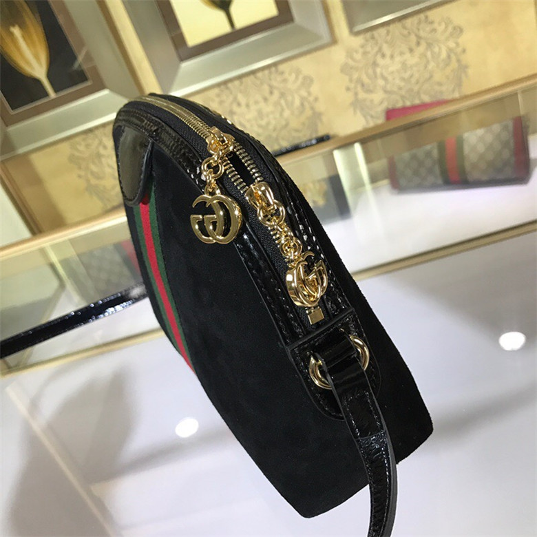 Gucci古驰 499621 黑色麂皮 Ophidia系列小号贝壳包