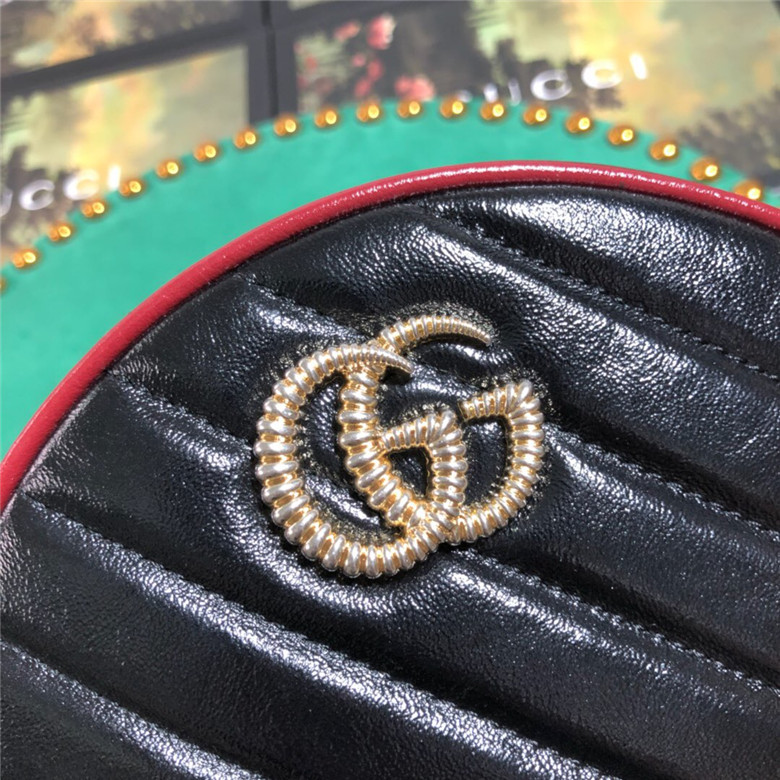 Gucci古驰 550154 黑红色 GG Marmont系列圆形迷你圆饼