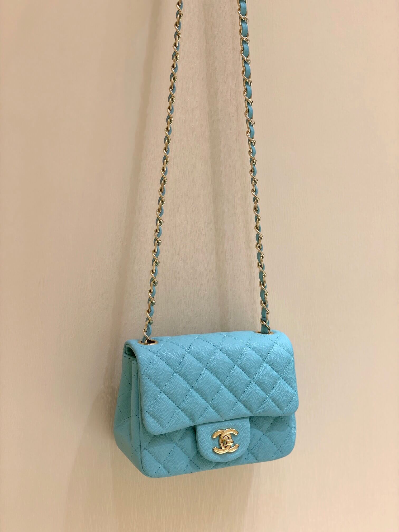 Chanel原厂CF17方胖子Classic flap bag A01115tiffany蓝