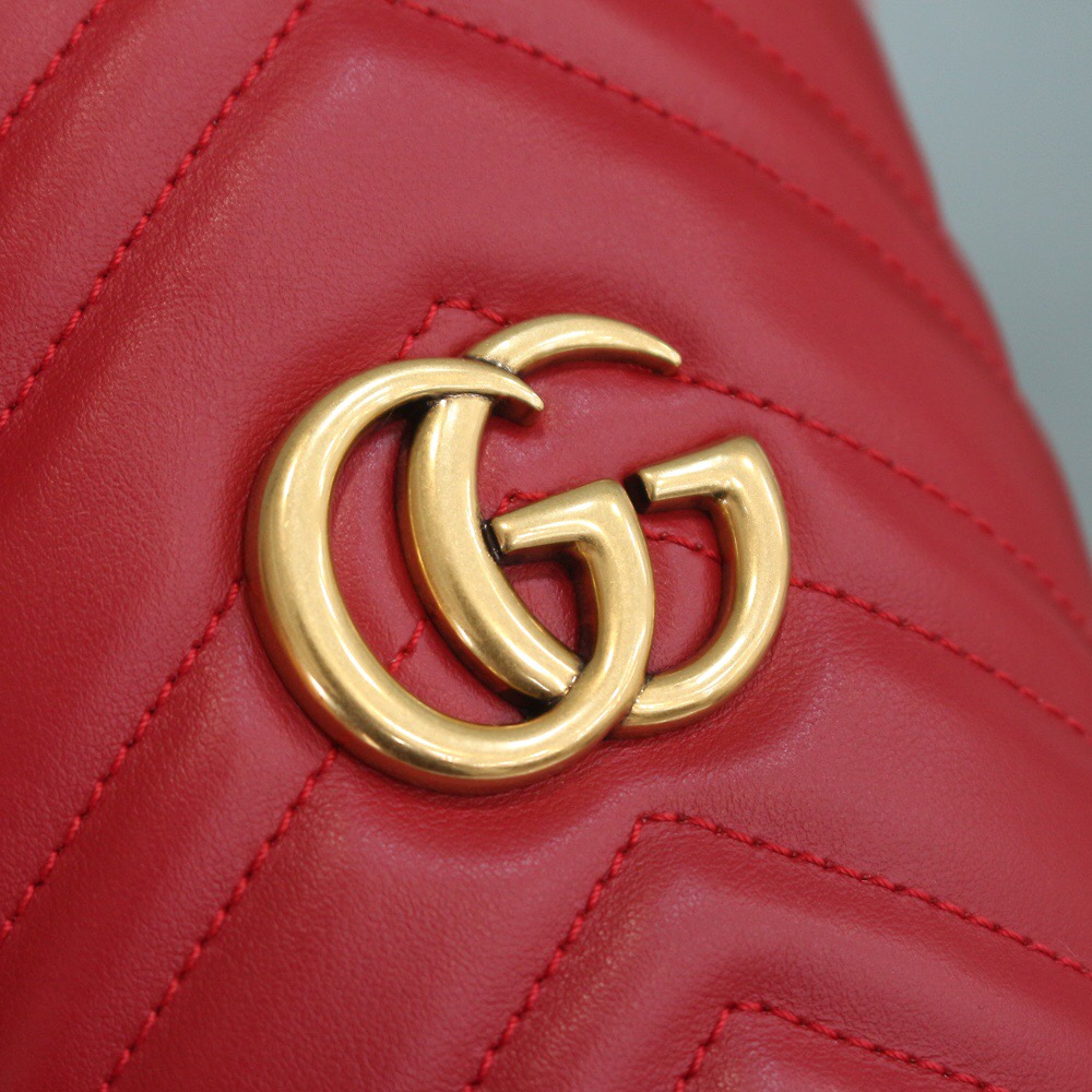 Gucci/古驰 575163 GG Marmont系列小水桶包 红色