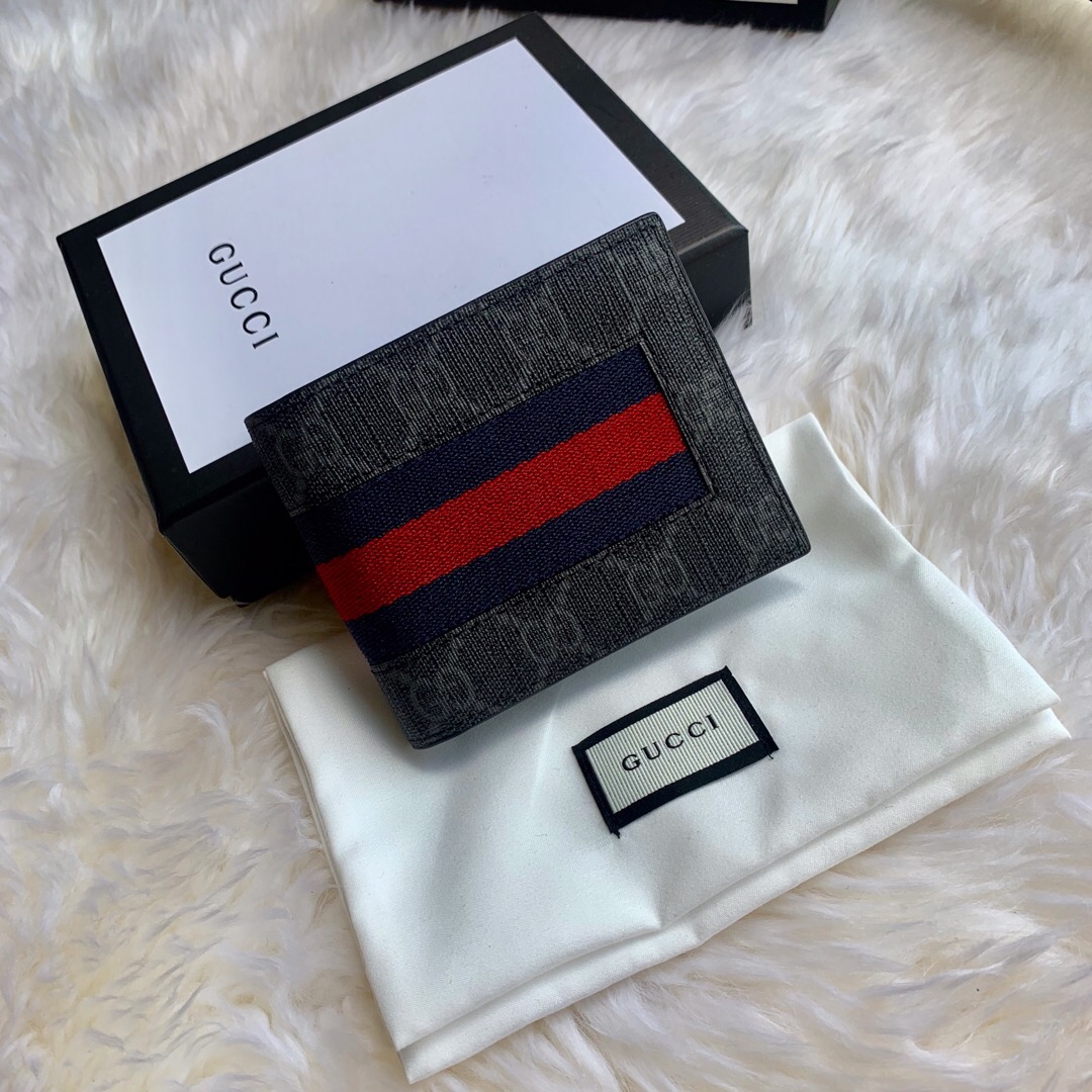 Gucci/古驰 408827 ssima新款织带 PVC黑色 短款钱包