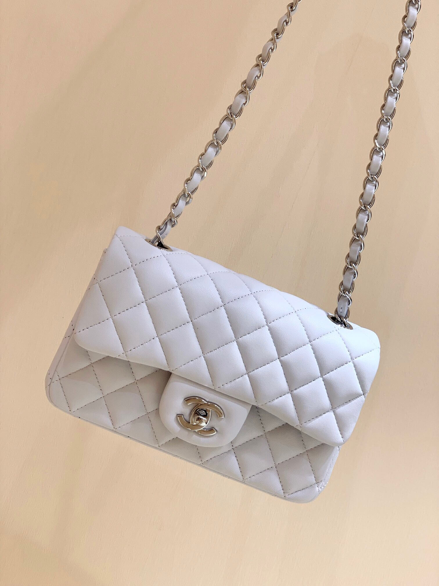 Chanel CF20大mini Classic flap bag A01116羊皮白色
