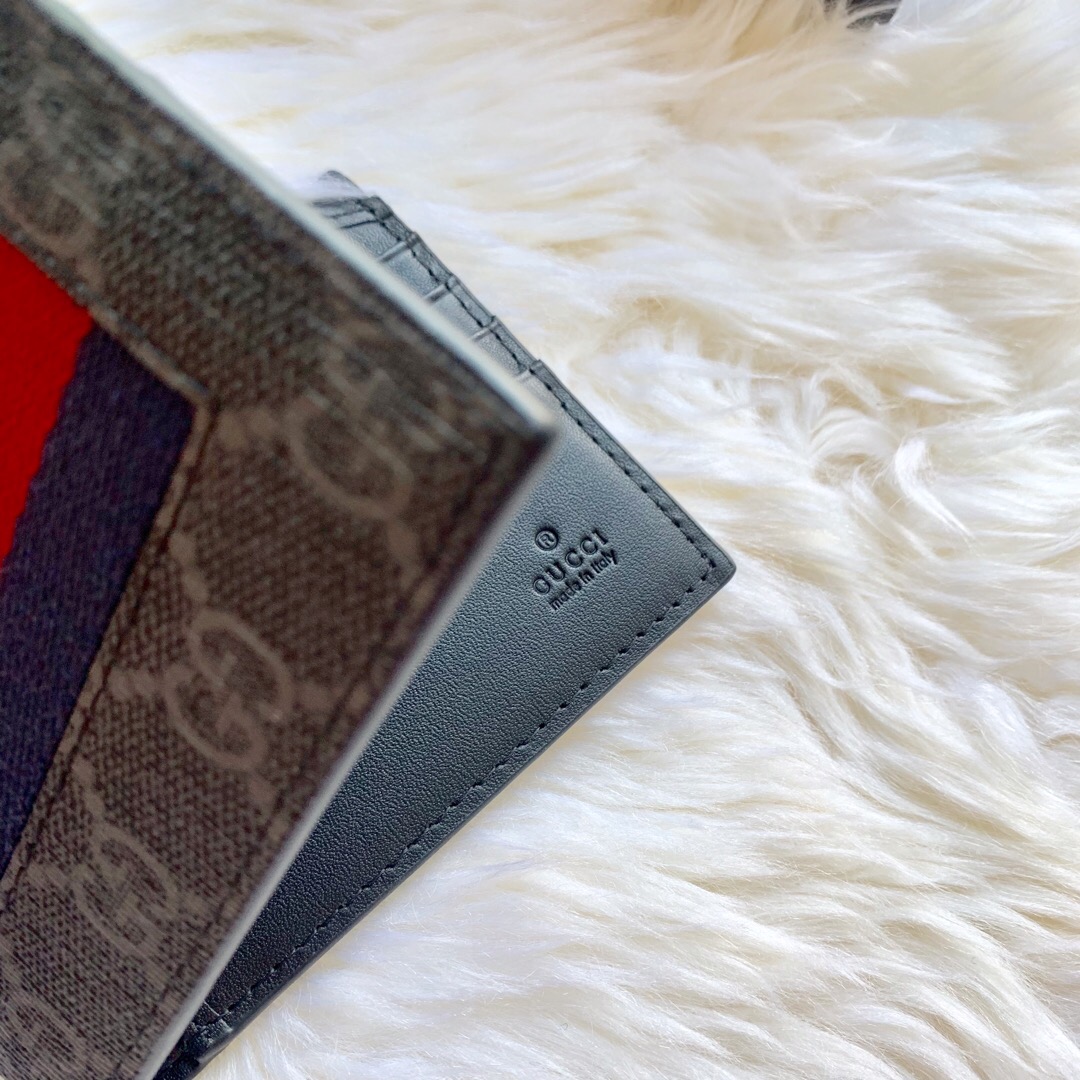 Gucci/古驰 408827 ssima新款织带 PVC黑色 短款钱包