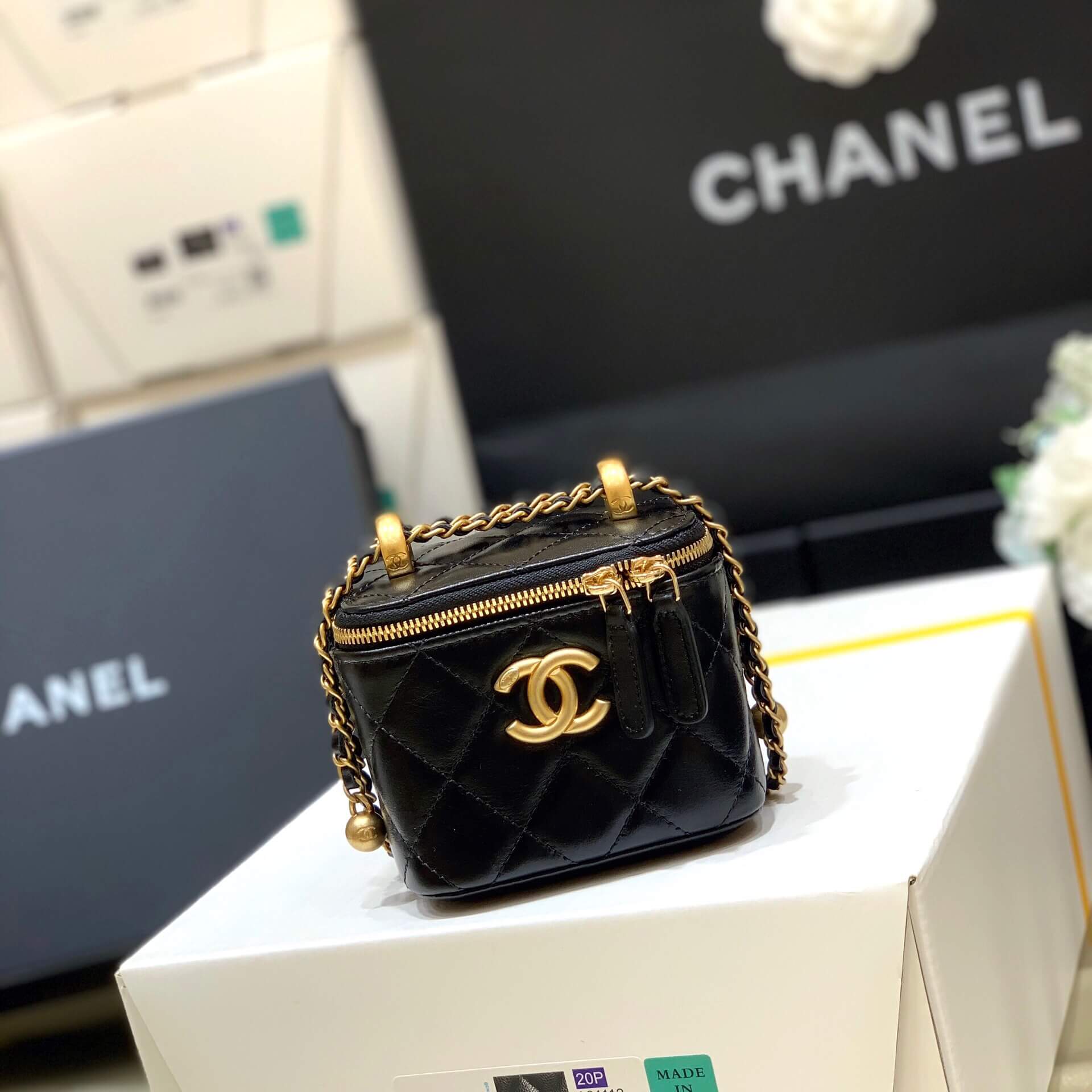 Chanel 高级手工坊双金珠系列盒子斜挎包 AP2292黑色