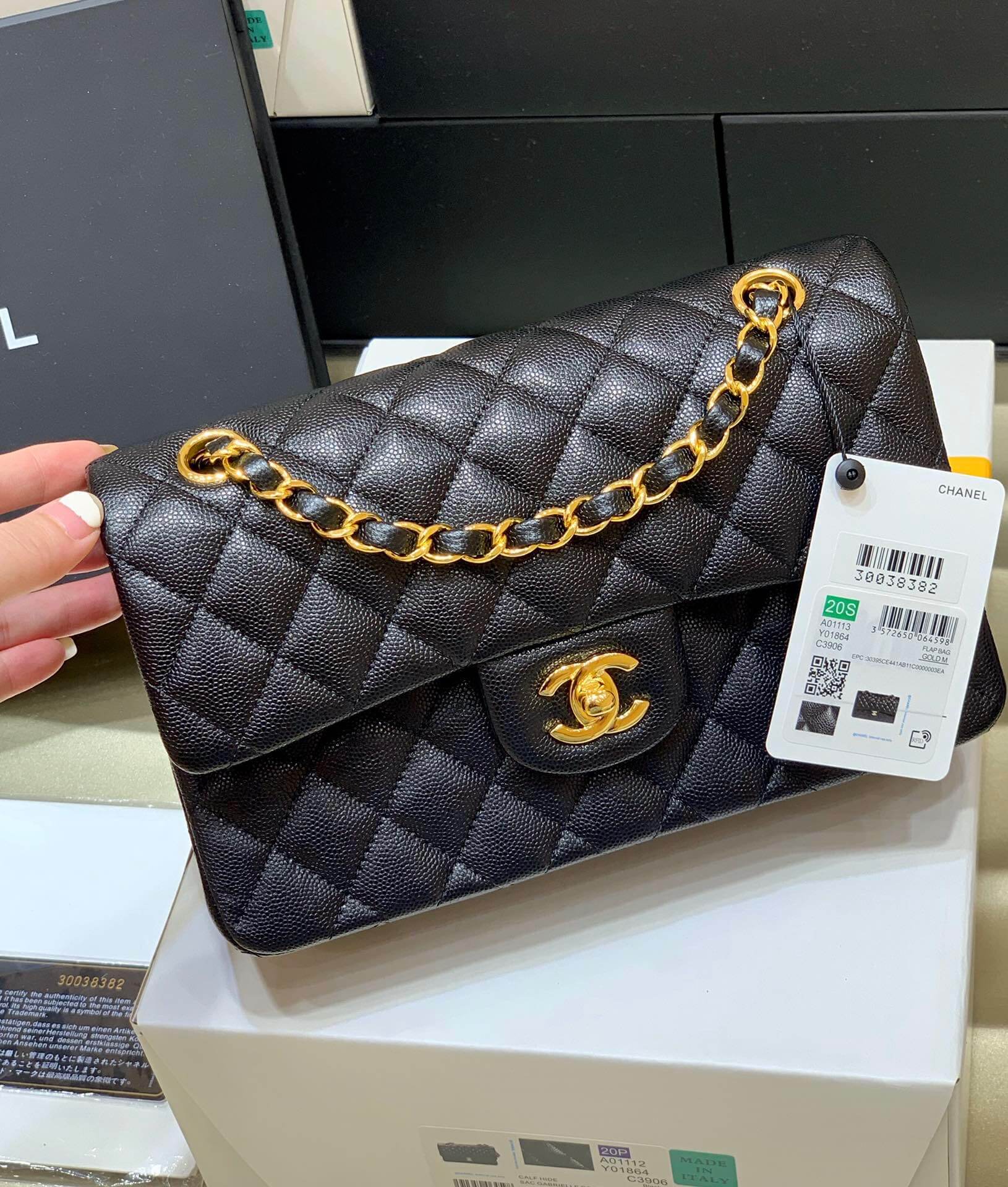Chanel CF23 Classic flap bag A01113黑色小球纹牛皮金扣