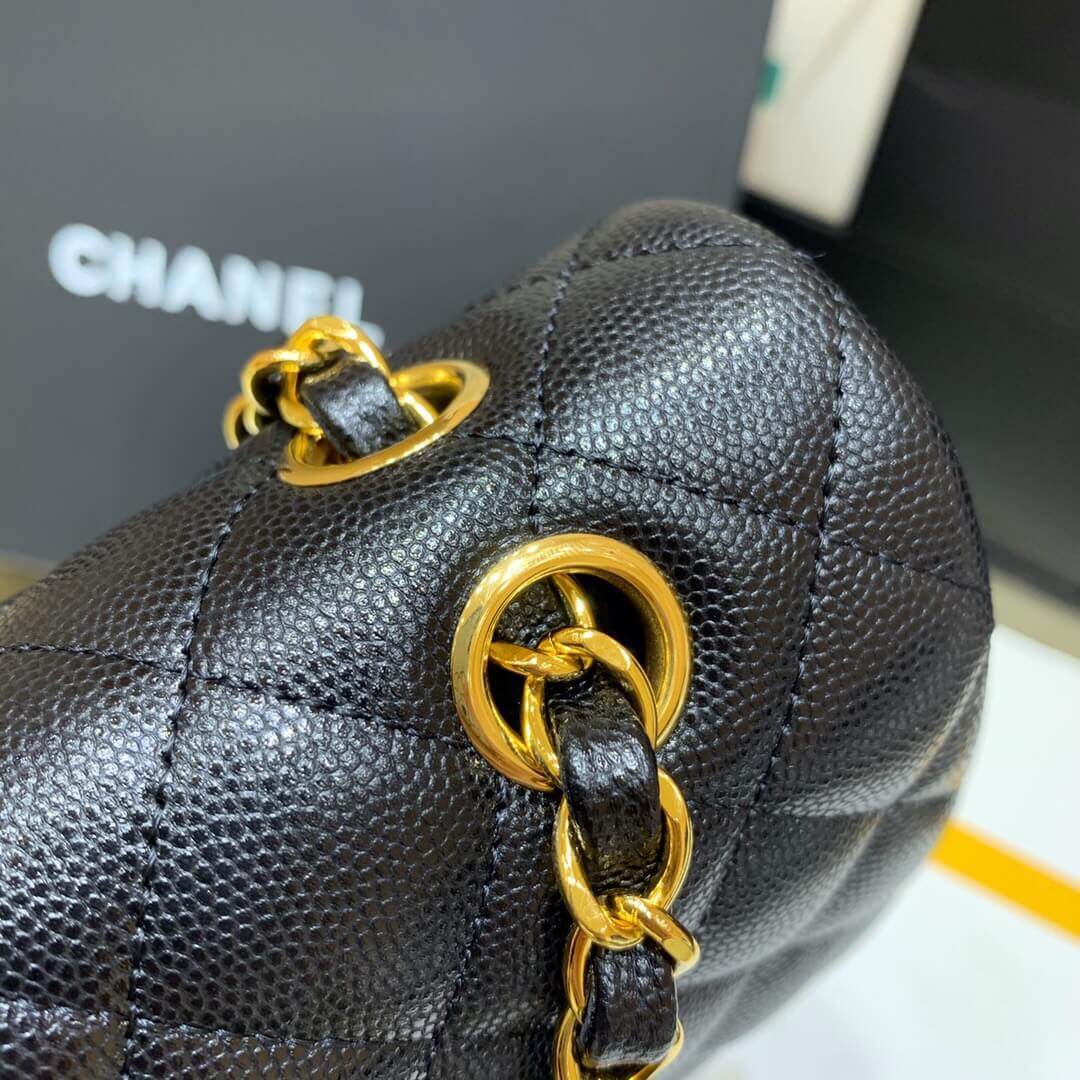 Chanel CF25 Classic flap bag A01112黑色小球纹金扣