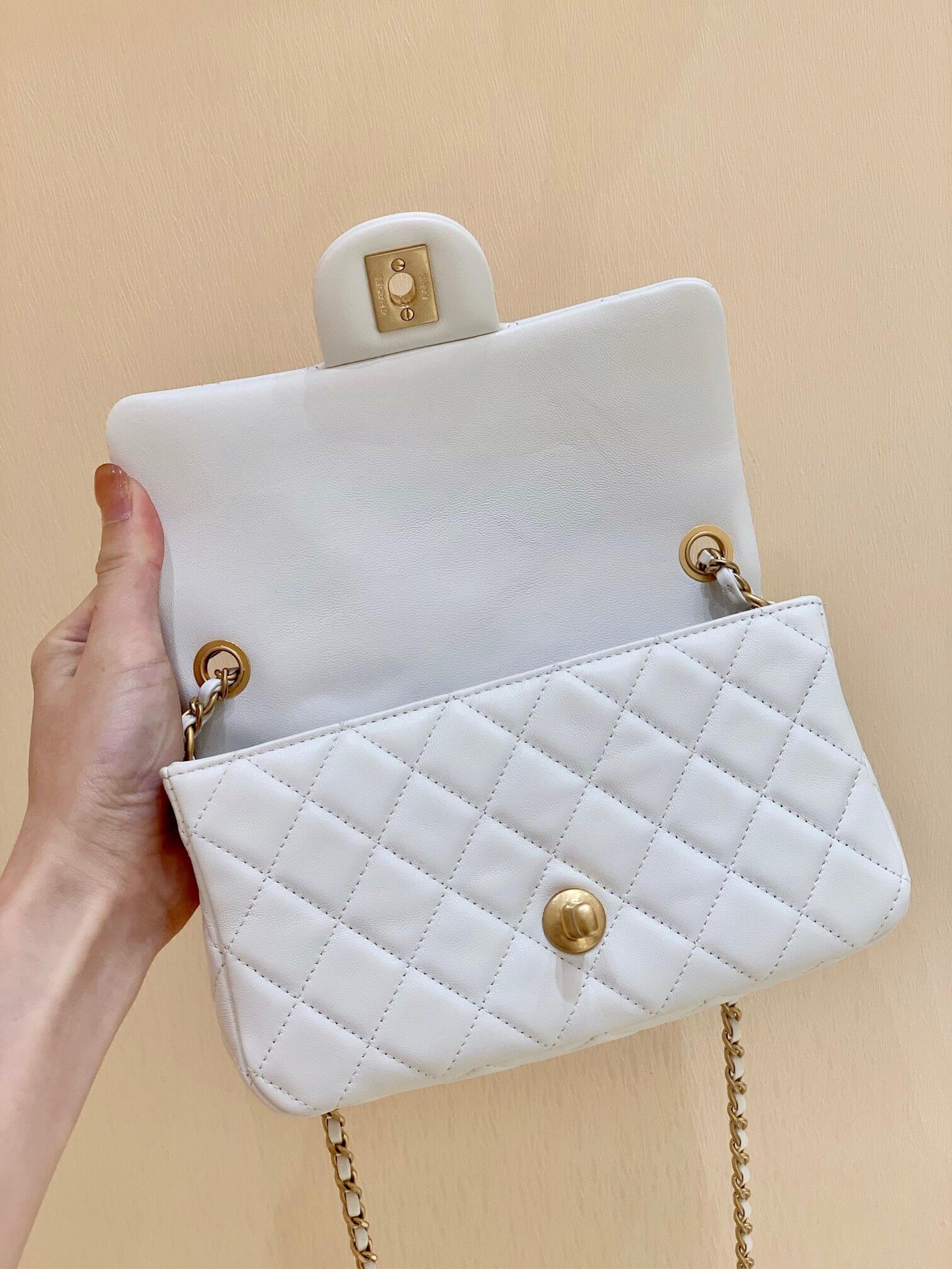 Chanel Flap Bag 新款金属球包金珠CF大Mini AS1787白色