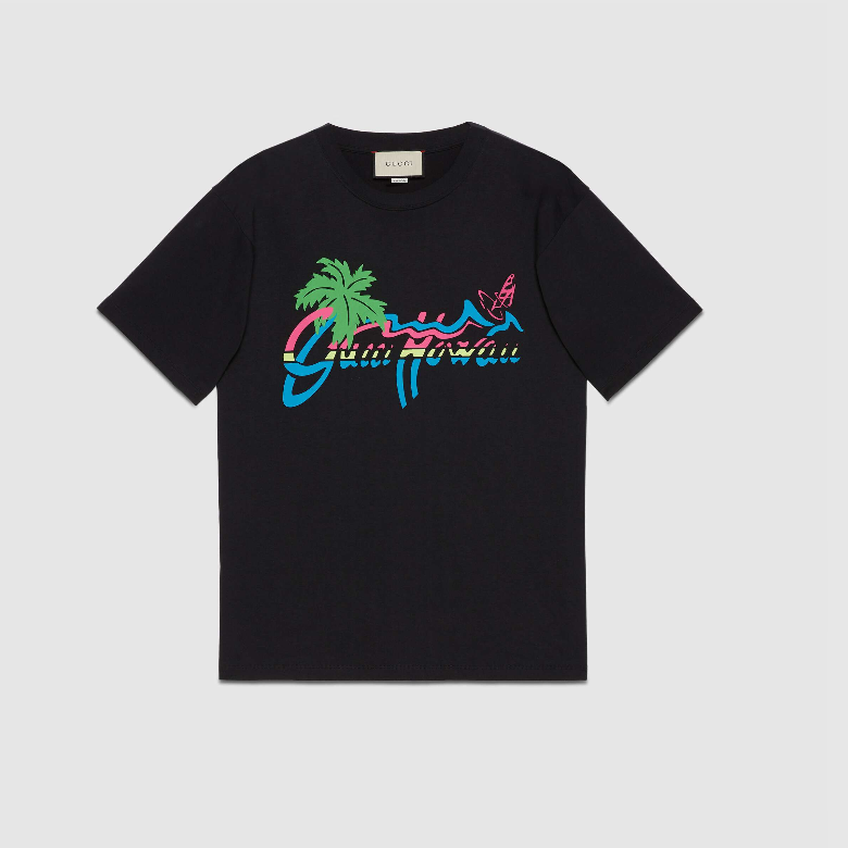 Gucci 616036 黑色 Gucci Hawaii 男士超大造型T恤