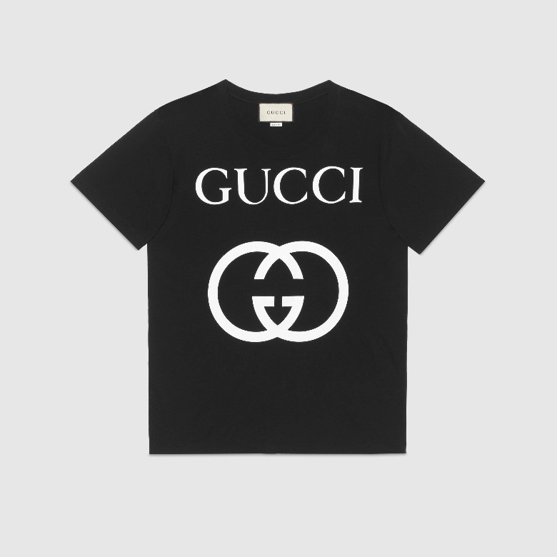 Gucci 493117 黑色 饰互扣式双G 超大造型T恤