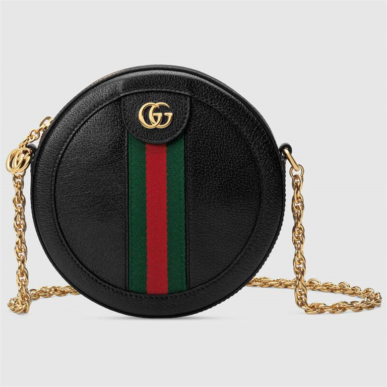 Gucci古驰 550618 黑色 Ophidia系列皮革迷你圆饼包