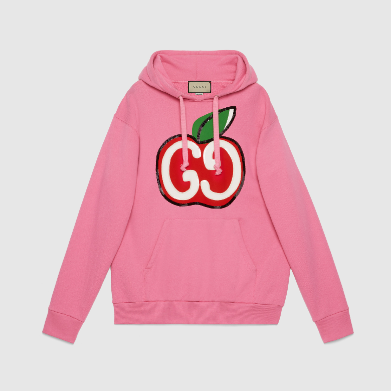 Gucci 610160 粉色 饰GG苹果印花 兜帽卫衣