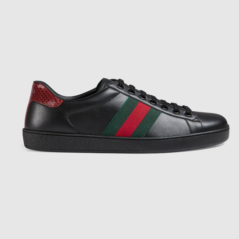 Gucci 386750 黑色 Ace系列 男士皮革运动鞋