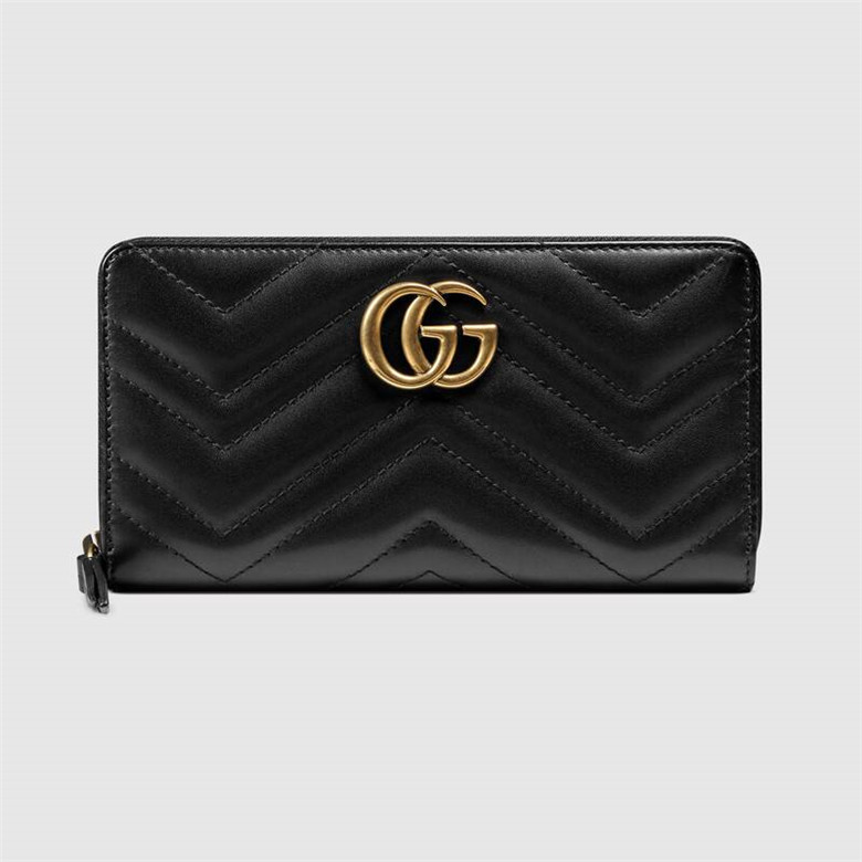 Gucci古驰 443123 黑色 GG Marmont系列全拉链式钱包