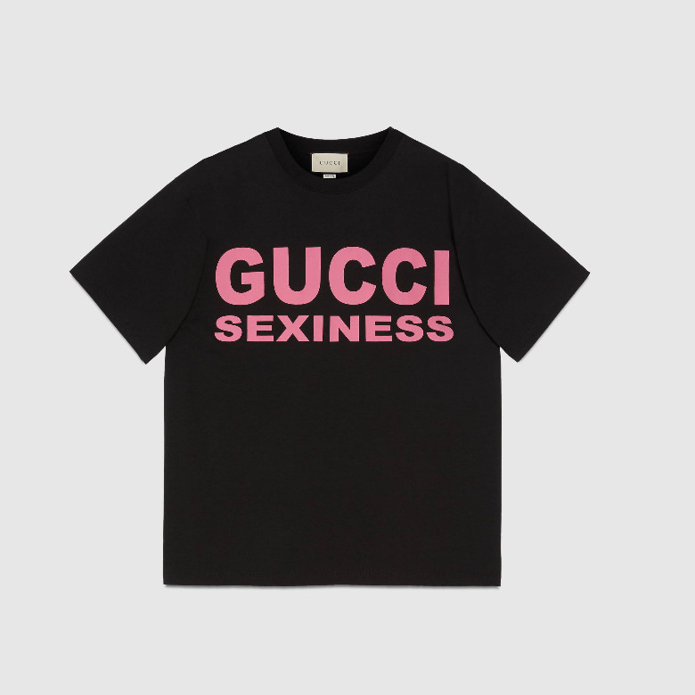 Gucci ‎616036 黑色 Gucci Sexiness 印花超大造型T恤