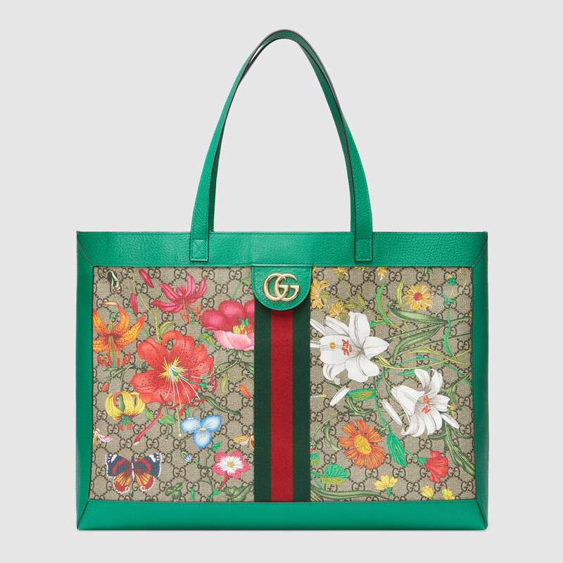 Gucci 547947 HWHAE 8709 绿色 Ophidia系列 GG花卉中号购物袋