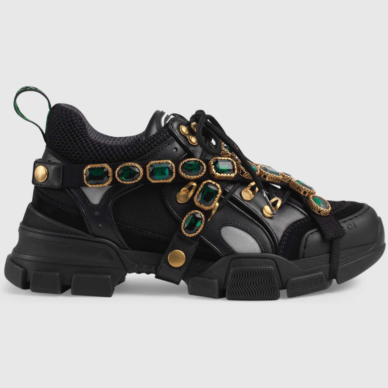 Gucci 537153 黑色 Flashtrek系列 女士饰可拆卸水晶运动鞋