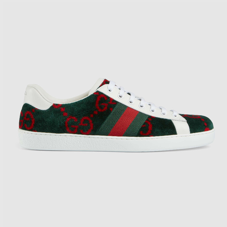 Gucci 576177 绿/红色 Ace系列 GG厚绒布 男士运动鞋