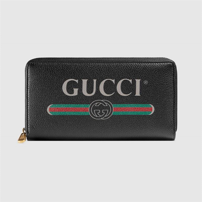 Gucci古驰 496317 黑色 Gucci标识印花全拉链式钱包