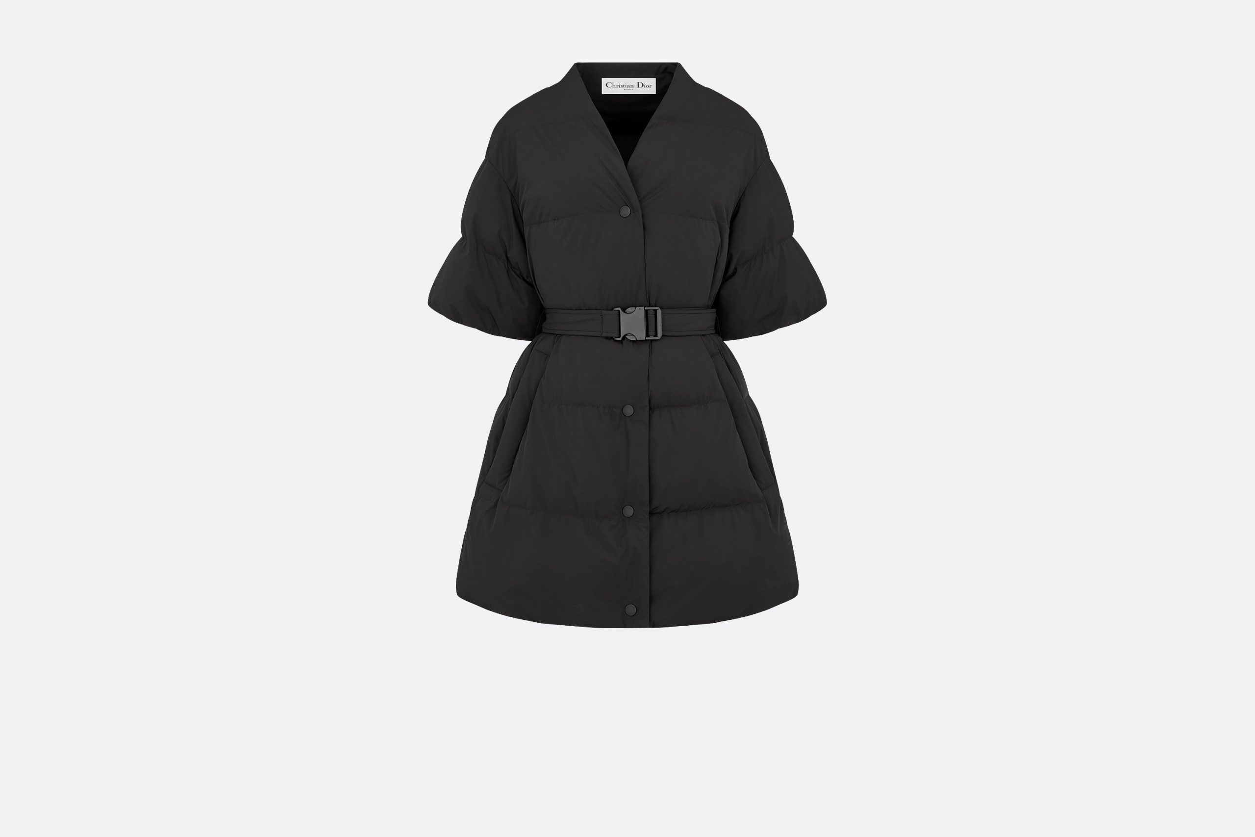 迪奥2022秋冬新品：DiorAlps 中长款夹克 黑色绗缝塔夫绸科技面料搭配腰带
