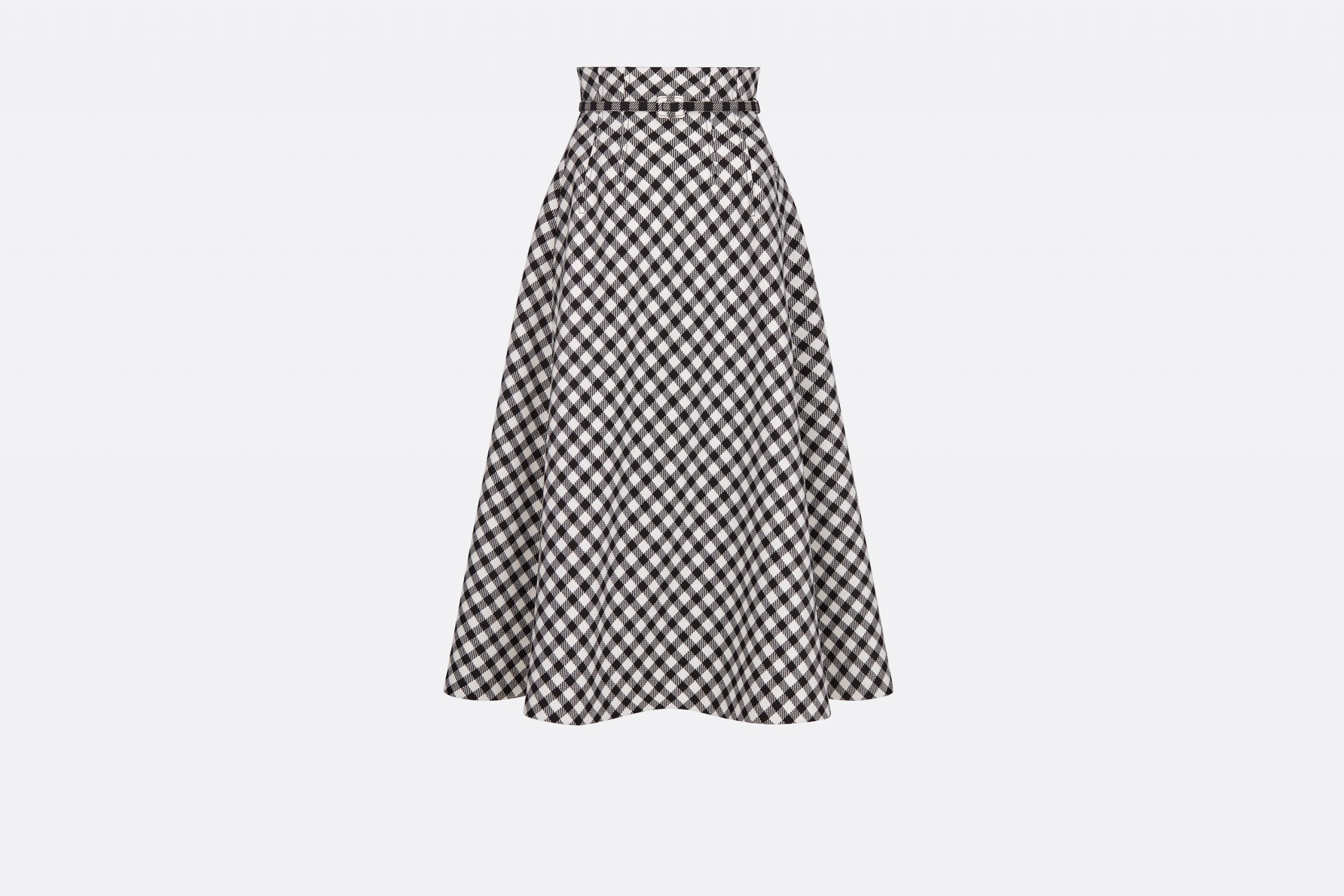 迪奥2022秋冬新品：dior半裙 初剪羊毛黑色和白色 D-Little Vichy 图案搭配腰带 