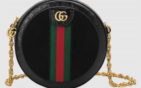 Gucci古驰 550618 黑色麂皮 Ophidia系列迷你圆饼包