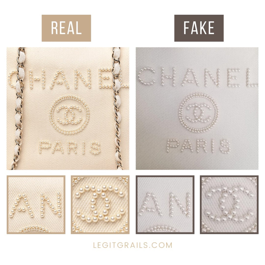 Real Vs Fake Chanel Deauville Pearl Tote Bag